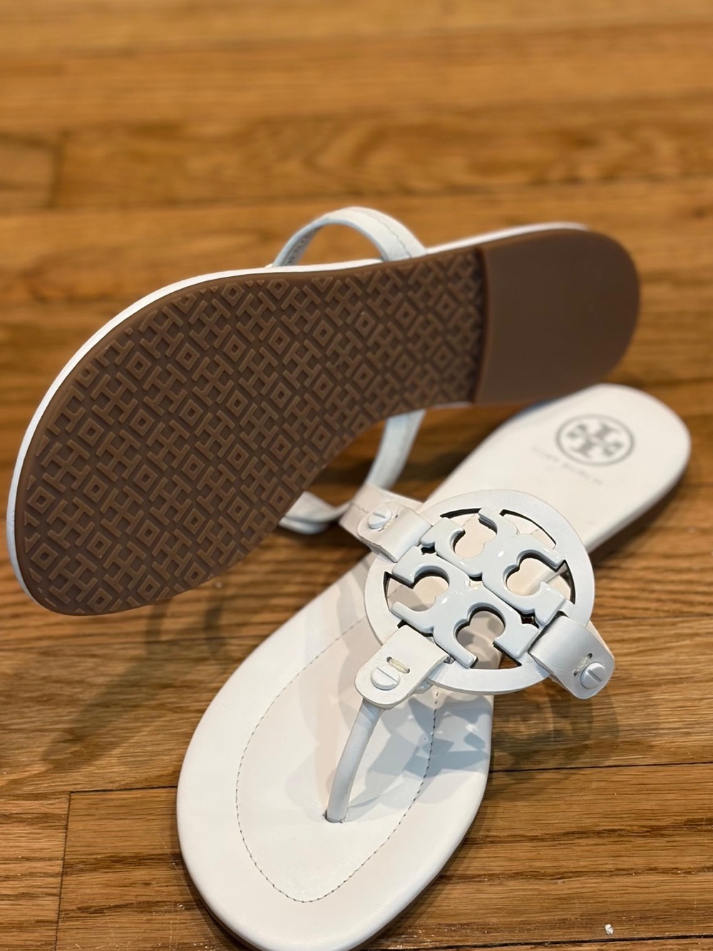 Tory Burch White Patent Miller Logo Thong Sandals